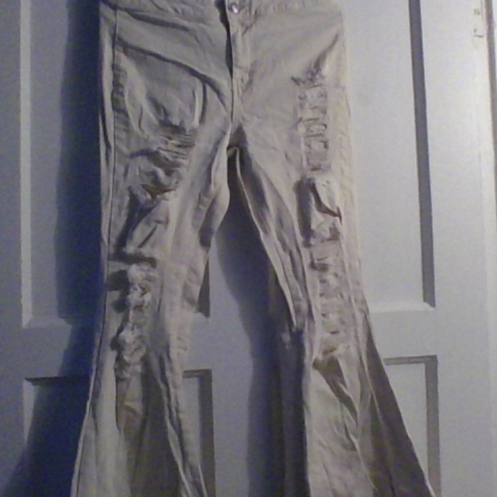 Tan, ripped, bell bottom jeans size 11 (in kids)